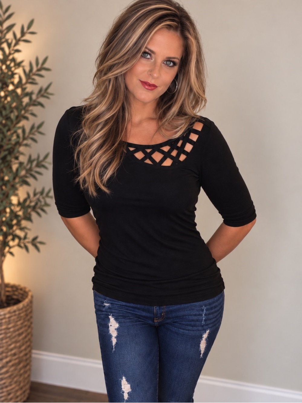 Black Crisscross Detail Women’s Top